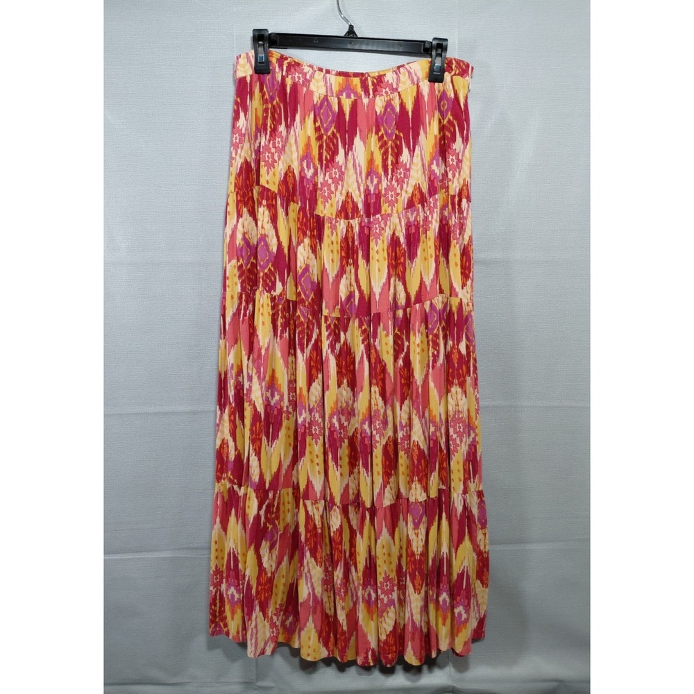 Forever 21 Ikat Tiered Maxi Skirt Med Pink Yellow Long Full Gathered - Picture 1 of 9